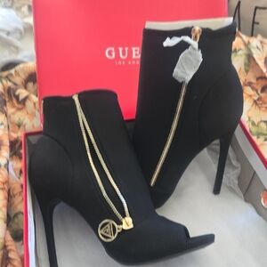 Guess Black Ankle Boots with Gold Zipper